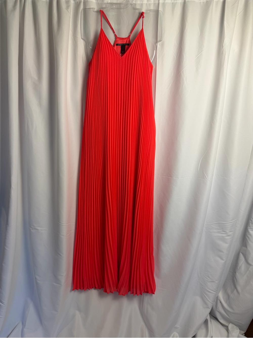 Victoria’s Secret Pleated Maxi Dress Coral Strappy Flowy Summer Vacation